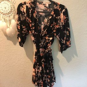 Black Floral Wrap Dress